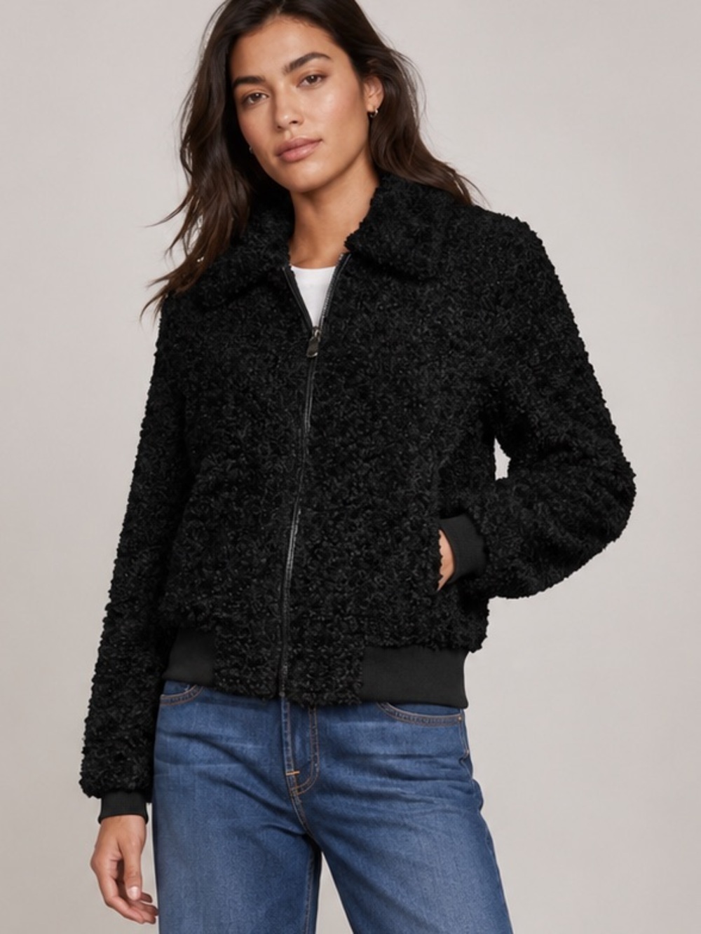 Vigoss Black Teddy Sherpa Zip Jacket